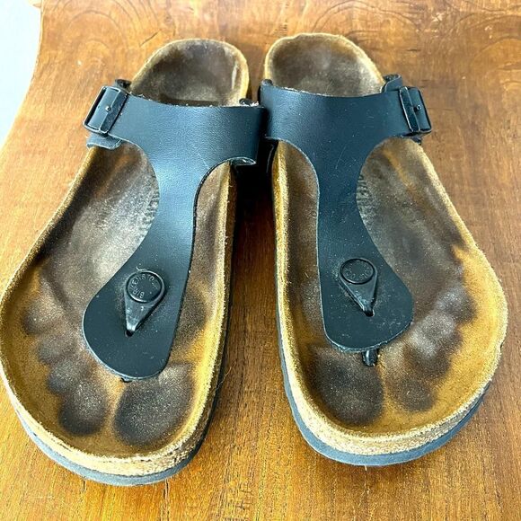 Birkenstock Gizeh Black Leather Sandals Size 37 - Picture 6 of 10